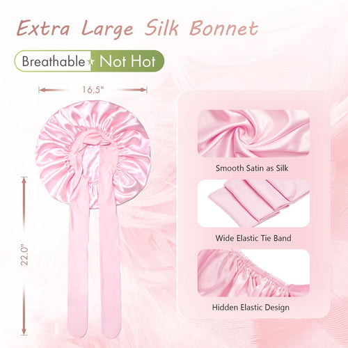 Silky Satin Tie Bonnet Large Pink - BONNET QUEEN