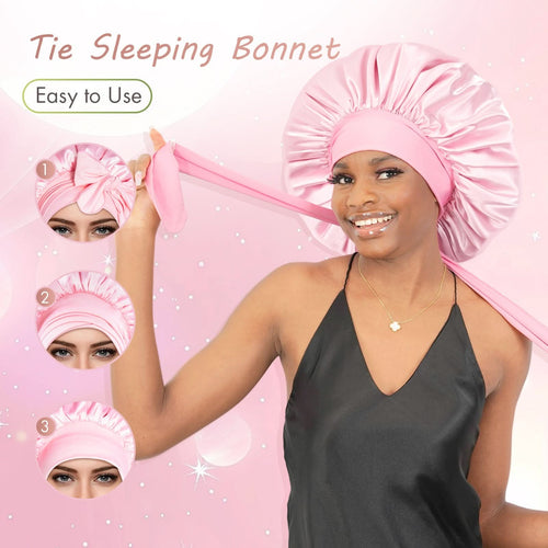 Silky Satin Tie Bonnet Large Pink - BONNET QUEEN