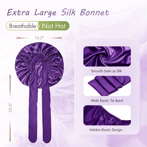 Silky Satin Tie Bonnet Large Purple - BONNET QUEEN