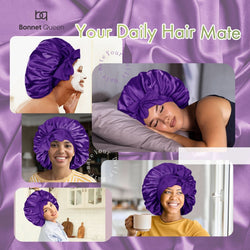 Silky Satin Tie Bonnet Large Purple - BONNET QUEEN